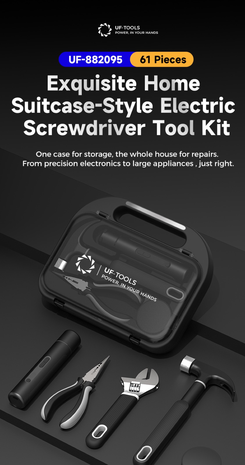 61-Piece Suitcase-Style Electric Screwdriver Tool Kit detail 01